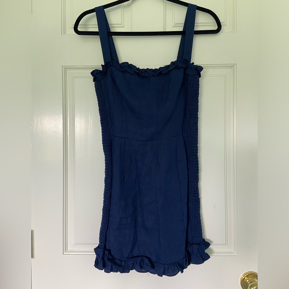 REFORMATION NAVY SMOCKED DRESS - Picture 1 of 3